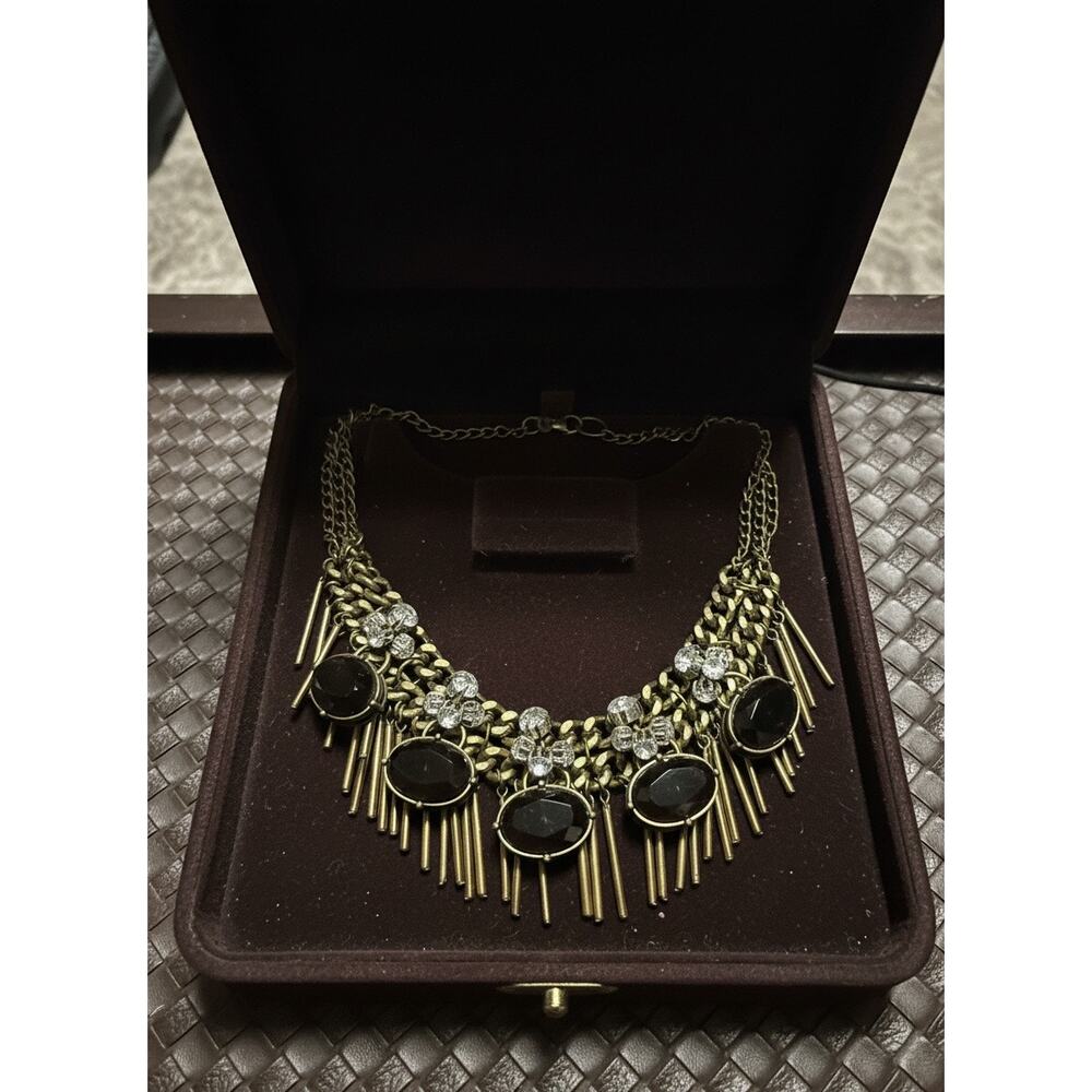 LOFT Vintage-Inspired Statement Necklace Fringe Crystal 18” Heavy
